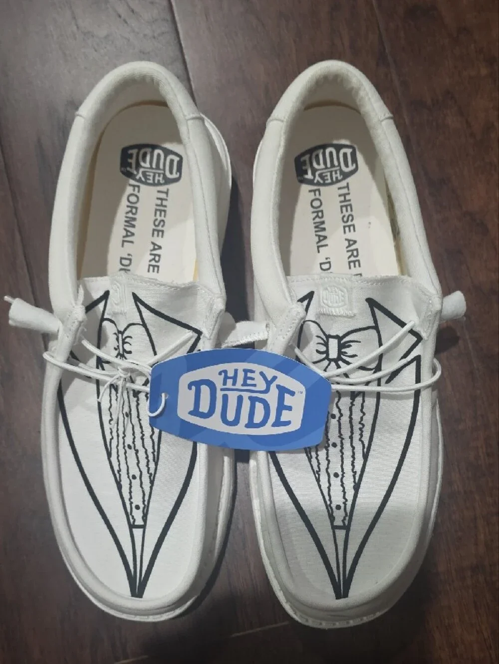 Hey Dude White Men's Slip-On with Black Tuxedo Print